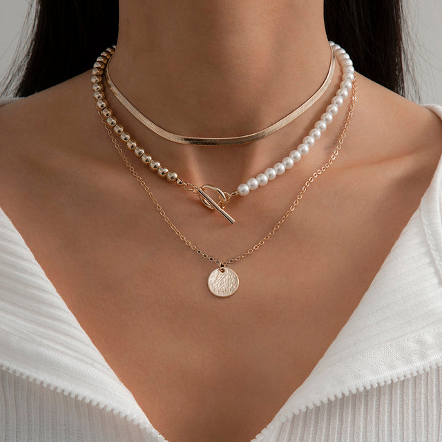 Goth Baroque Pearl Coin Portrait Pendant Necklace for Women Vintage Aesthetic Jewelry